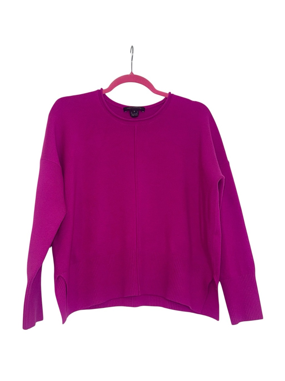 French Connection-Crew Neck, Slits At Hems, Magenta Crewneck Sweater, EUC, SMALL